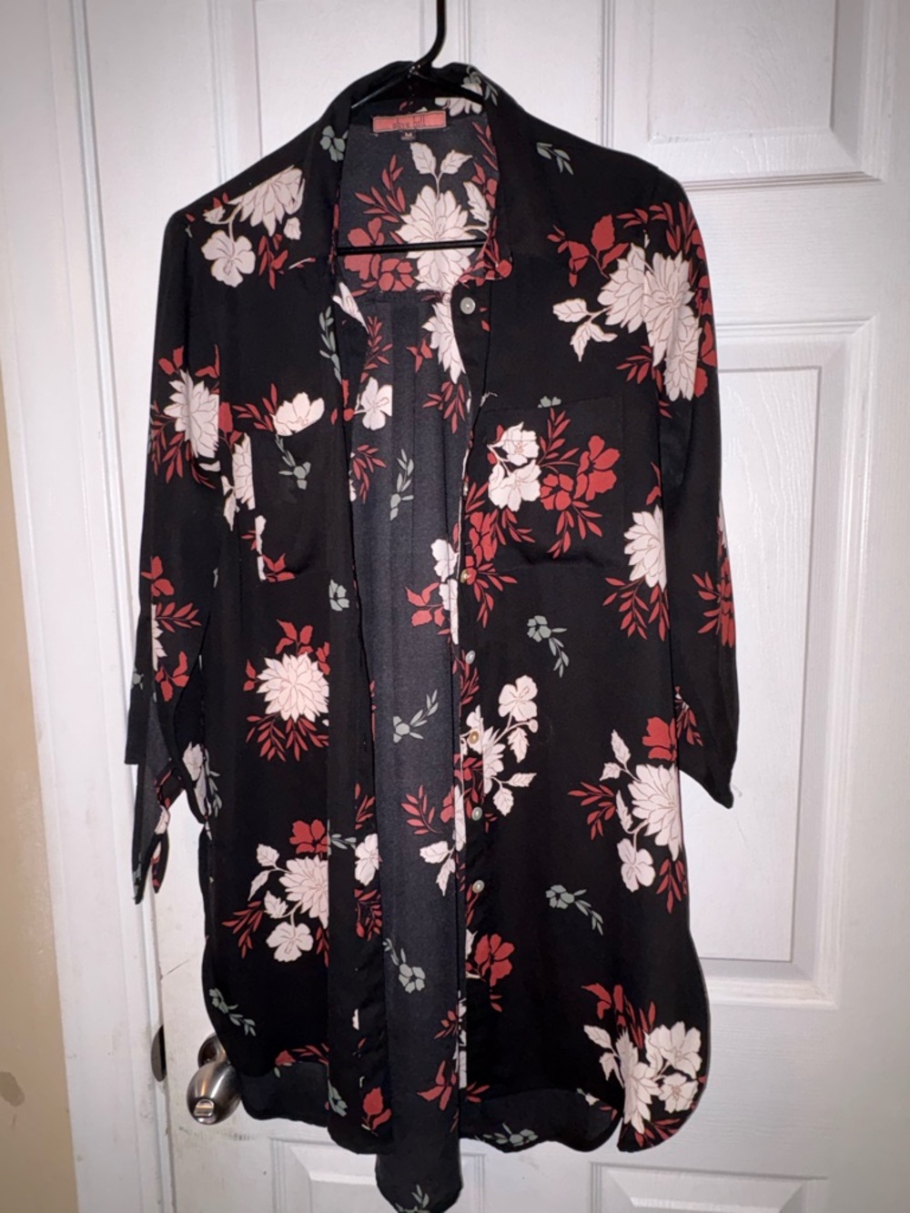 Women’s Black Floral Button-Down Shirt - Long Sleeve